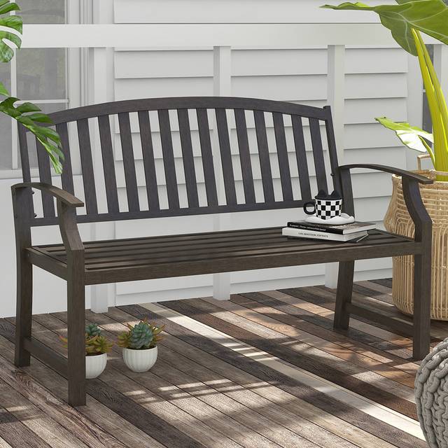 Outsunny Oslo Garden Bench Steel Black 2 Seater