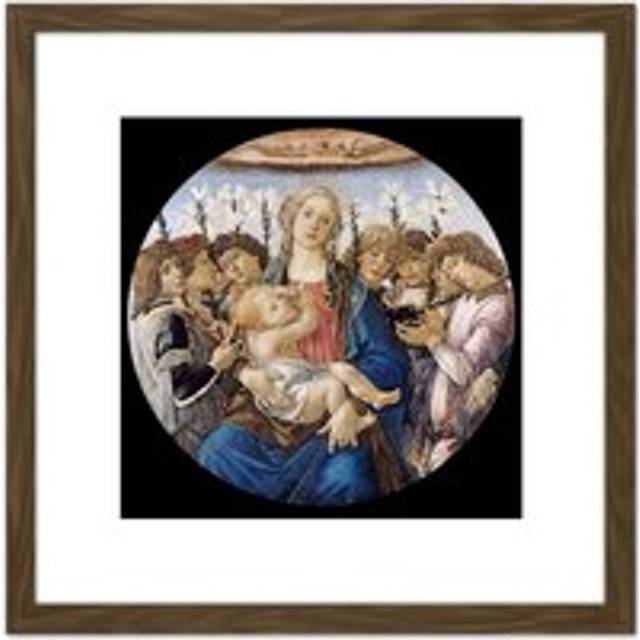 Sandro Botticelli Mary With The Child And Singing Angels 8X8 Inch Square Wooden Framed Wall Art Print Picture with Mount - Brown - One Size