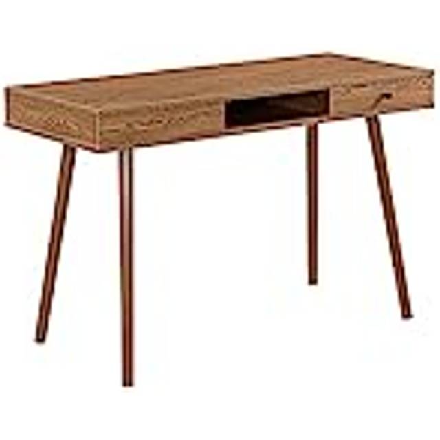 Skrivbord med Fack och Låda Kontorsbord Metall Spånskiva Mörk Träfärg Svart 74x115x48cm