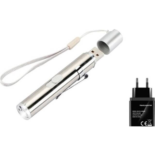 (Package B) 3-in-1 Multi-function LED Flashlight USB Rechargeable Mini Portable UV Torch Laser Light
