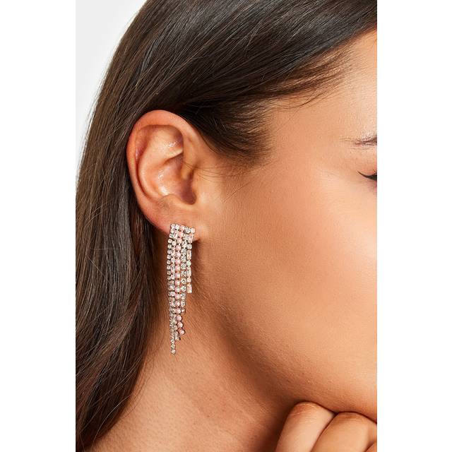 Gold Tone Diamante Pearl Drop Earrings - One Size