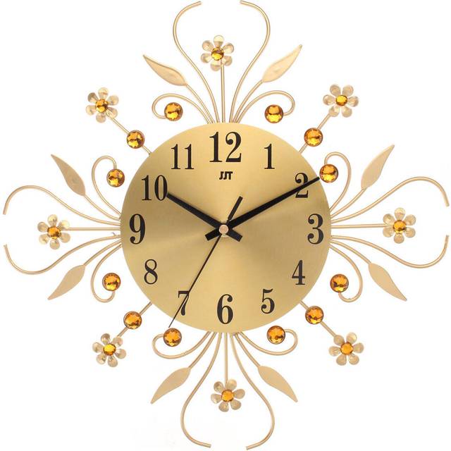 Large 3D Luxury Wall Clock Metal Modern Art Diamonds Flower Home Room Decor GOLD