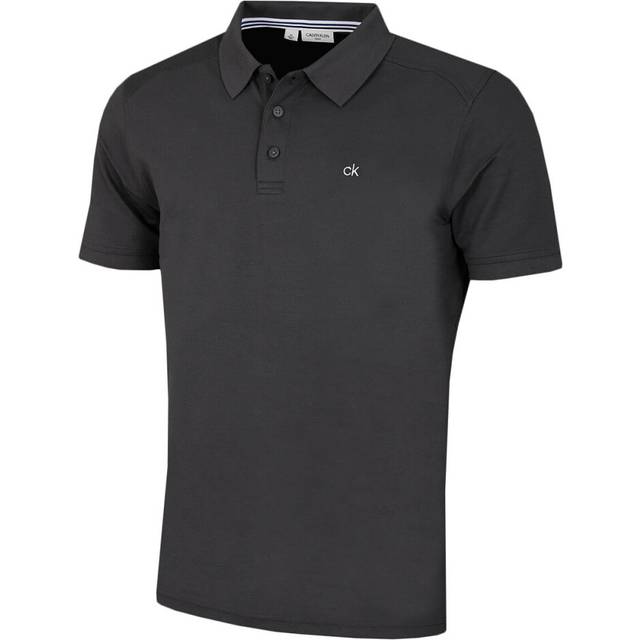 (L, Charcoal) Calvin Klein Mens Campus 3 Button Ribbed Collar Golf Polo Shirt - -