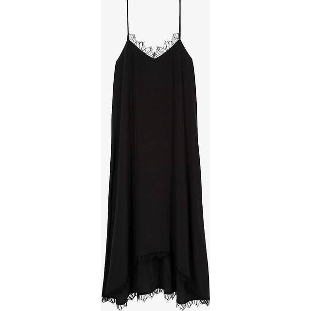 The Kooples Womens Black Lace-embroidered Slim-fit Silk Midi Dress L - BLACK