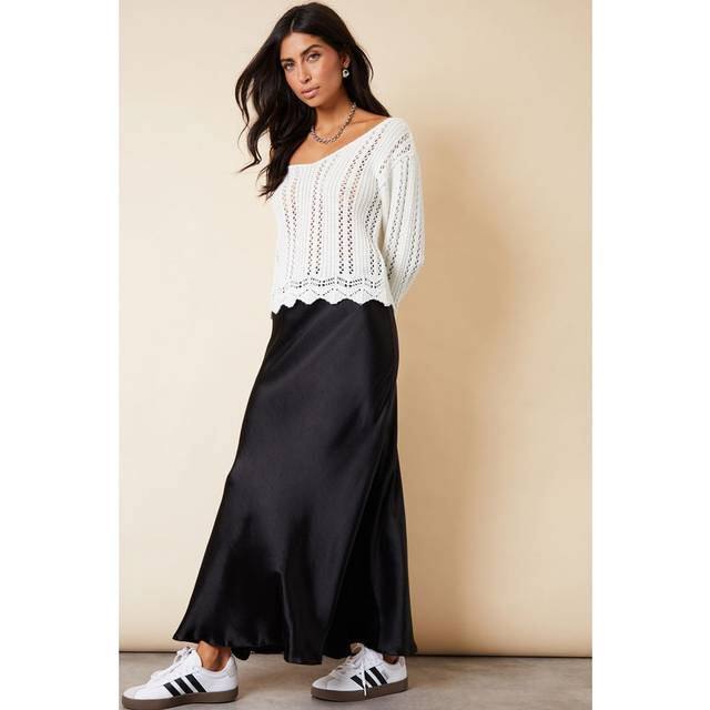 Womens 'Ariel' Satin Maxi Slip Skirt - Black - 10