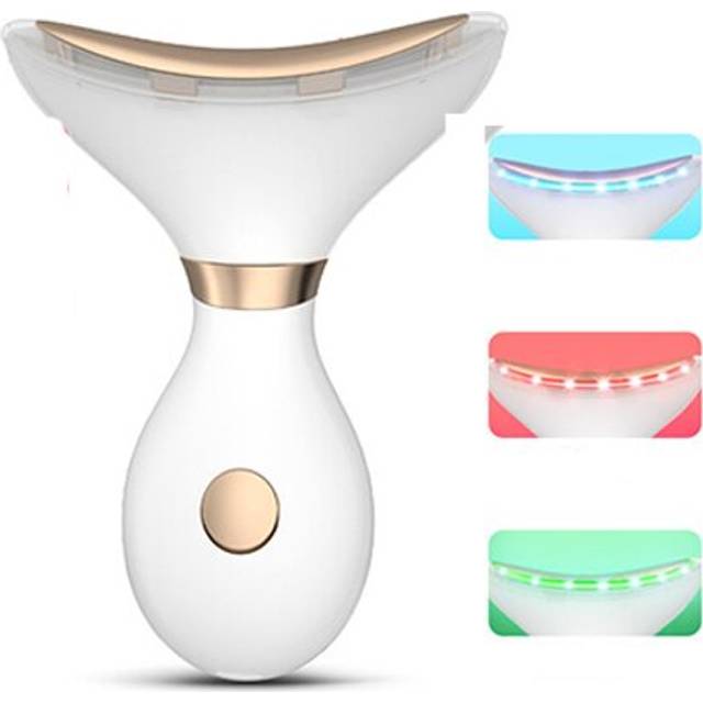 (Silver) Lifting Machine Neck Massage Tool Skin Care EMS LED Photon Firming Rejuvenation Anti Wrinkle