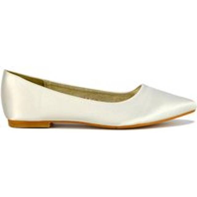 'Alessia' Flat Pointed Toe Low Heel Slip on Bridal Ballerina Pump Shoes - Ivory - 6