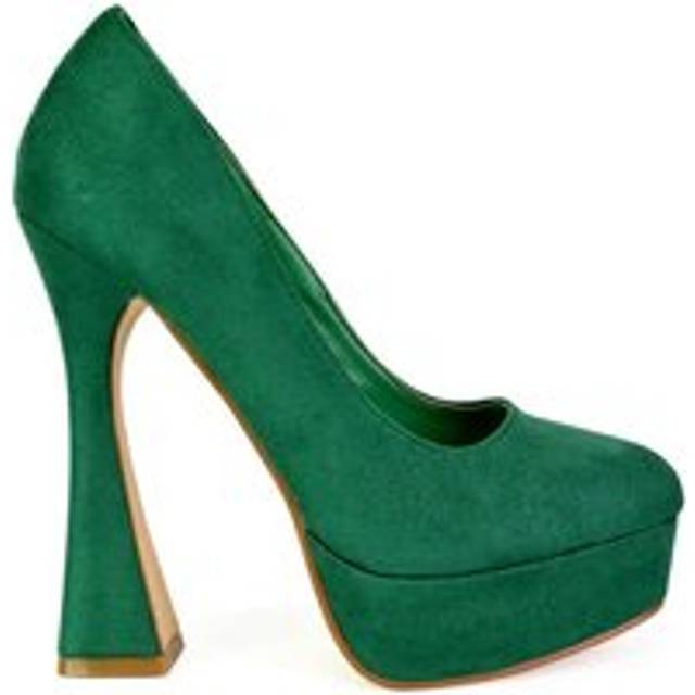 'Karlie' Flared Curved Stiletto Platform High Heel Court Shoes - Green - 5