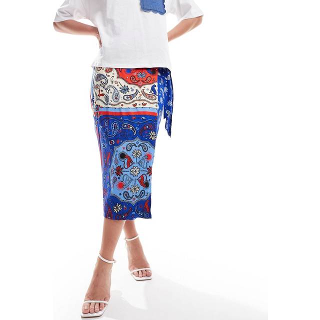 Women's Bandana Clash Jaspre Wrap Skirt in Blue, Size 8, 100% Viscose by Never Fully Dressed