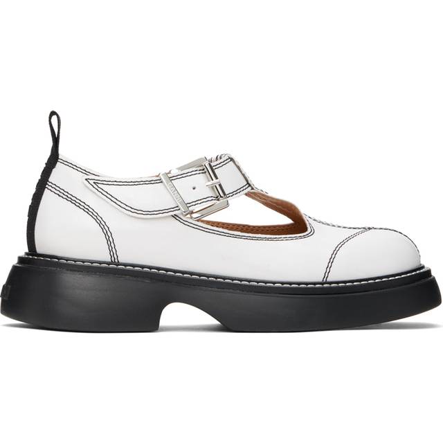 GANNI White Everyday Buckle Mary Jane Loafers - 135 Egret - IT 35
