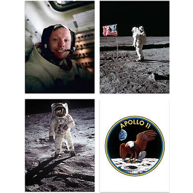 Wall Art Print Pack of 4 NASA Space Apollo 11 Mission Emblem Moon Landing 50th Anniversary Astronaut Neil Armstrong Buzz Aldrin Living Room s Set - Mu - Multi - W12 inch x H16 inch