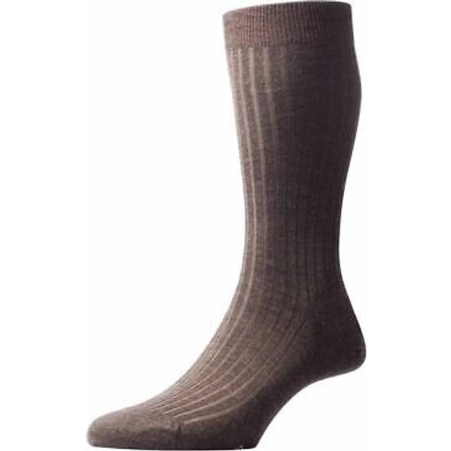 Pantherella mens laburnum rib merino wool socks - dark olive mix