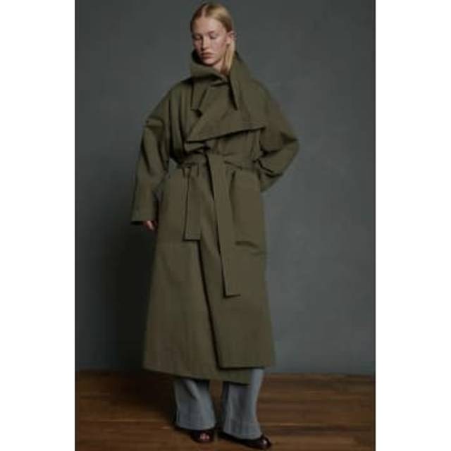 Soeur Womens Vert De Gris Albatros Wide-collar Relaxed-fit Cotton Coat Xs - VERT DE GRIS