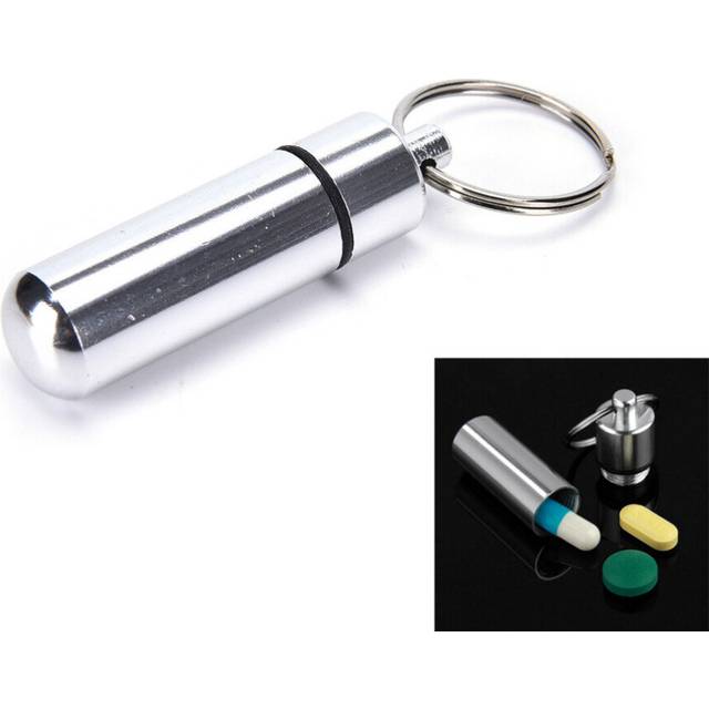 1PCS Medicine Pill Box Case Silver Waterproof Aluminum Drug Organizer Keychain Tablet Pillbox Container Stash Holder