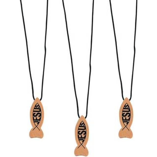 Wooden Jesus Fish Necklaces - Bulk Set of 12 - Church  VBS and Sunday