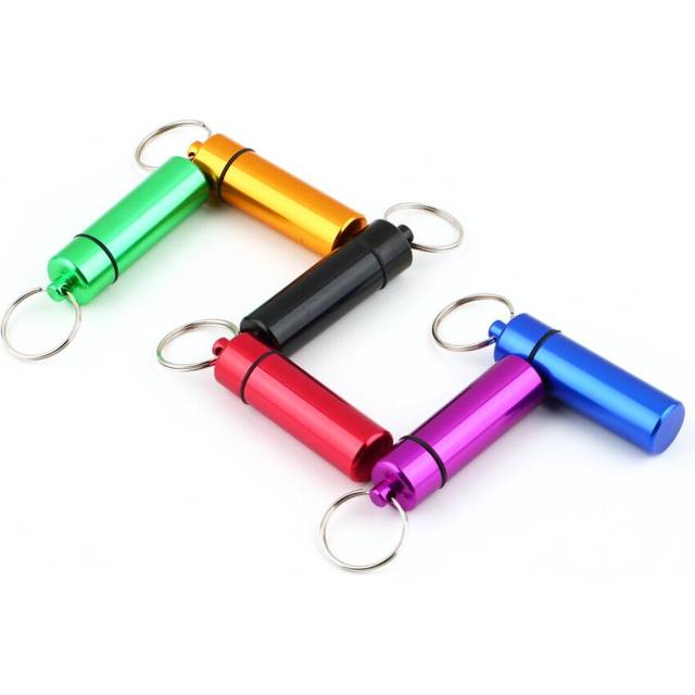 Waterproof Pill Shaped Aluminum Alloy Pill Drug Bottle Holder Container Keychain