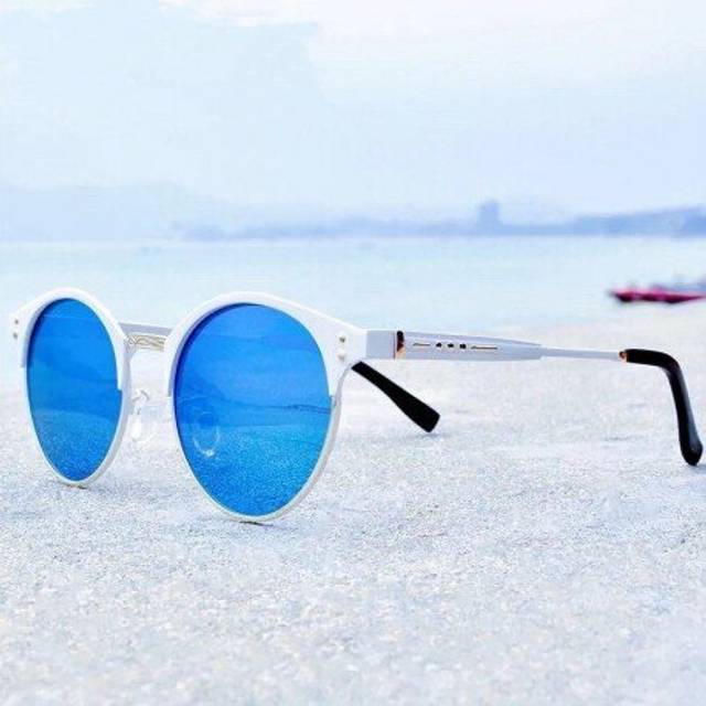 (White Blue) Retro Sunglasses Beach Women Fashion Metal Sunglass Vintage Shades Eyewear Leisure Party Sun Glasses Designer Sunglass 2253MF