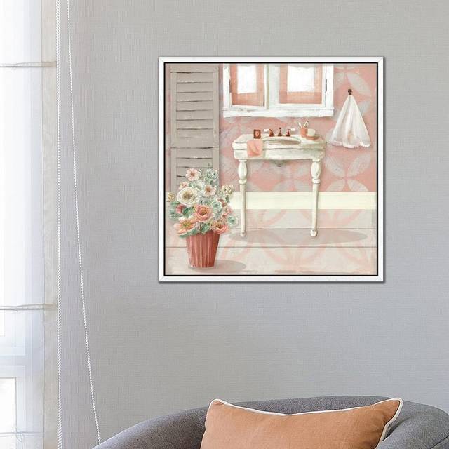 Blushing Bath Sink I by Carol Robinson - Graphic Art Print on Canvas - White Framed Canvas (45.72 cm H x 45.72 cm W)