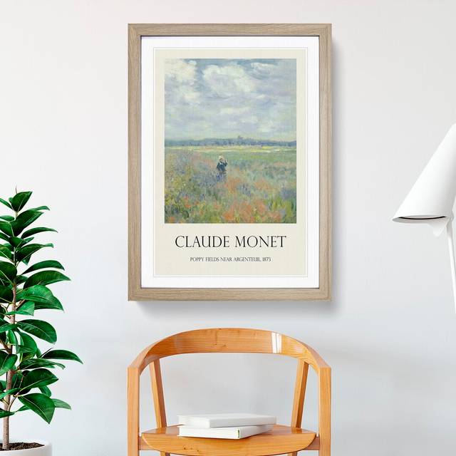Poppy Fields Near Argenteuil Print by Claude Monet - Picture Frame Painting - Oak Framed (65cm H x 48cm W x 2cm D)