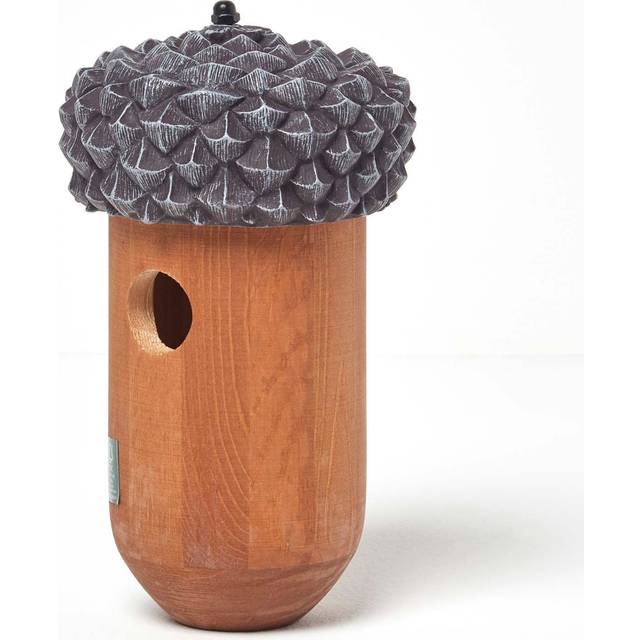 Homescapes Real Wood Acorn Bird Box Bird House Feeder - Brown