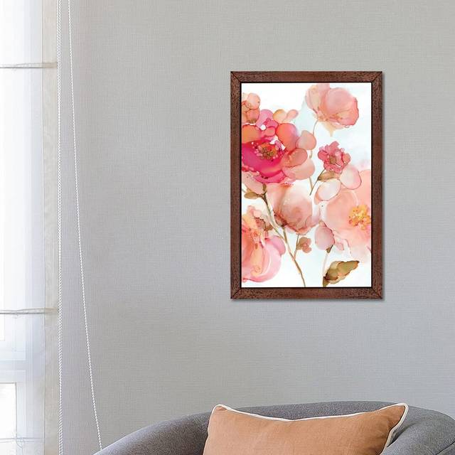 Vivid Peonies by Carol Robinson - Graphic Art Print on Canvas - Brown Framed (66.04 cm H x 45.72 cm W)