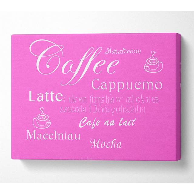 Kitchen Quote Coffee Delight Vivid Pink - Wrapped Canvas Art Prints - Multicolour (66cm H x 106.6cm W x 10cm D)