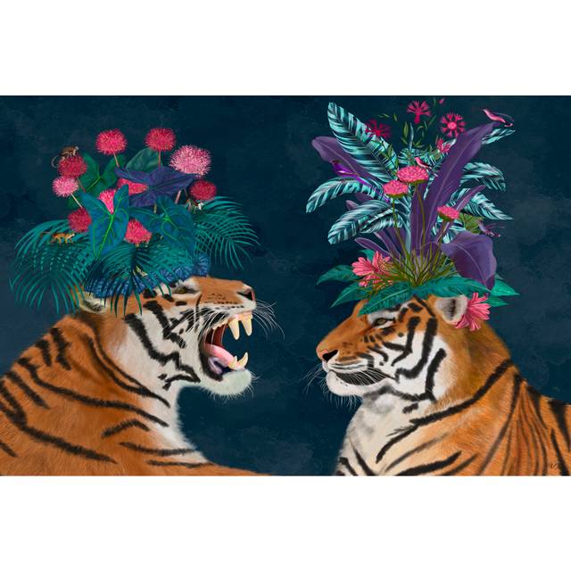 Hot House Tigers, Pair, Dark by Fab Funky - Wrapped Canvas Art Prints (61cm H x 91cm W x 3.8cm D)