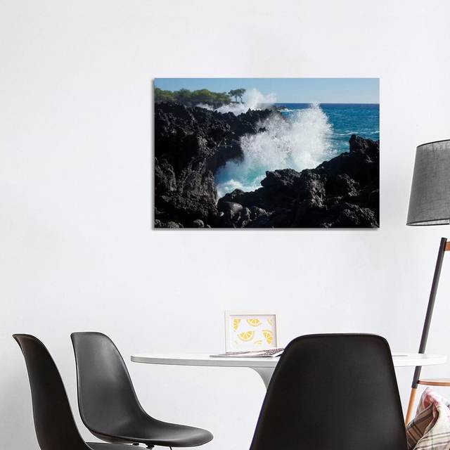 Huge Waves Crashing Against Lava Rocks on Coast of Big Island, Hawaii by Gayle Harper - Wrapped Canvas Graphic Art (66.04cm H x 101.6cm W x 3.81cm D)
