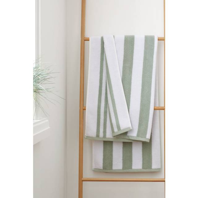 Bianca Cotton Reversible Stripe Cotton Towel - Sage