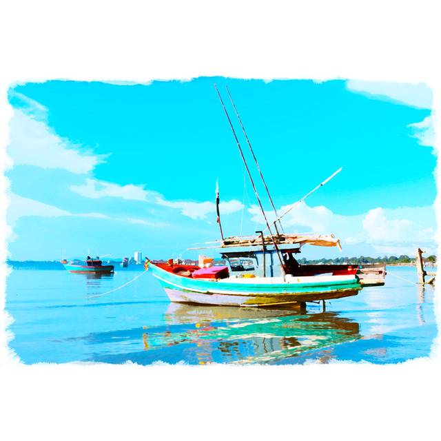 Watercolour Seascape - Wrapped Canvas Art Prints - Blue;White;Red (20cm H x 30cm W x 3.8cm D)