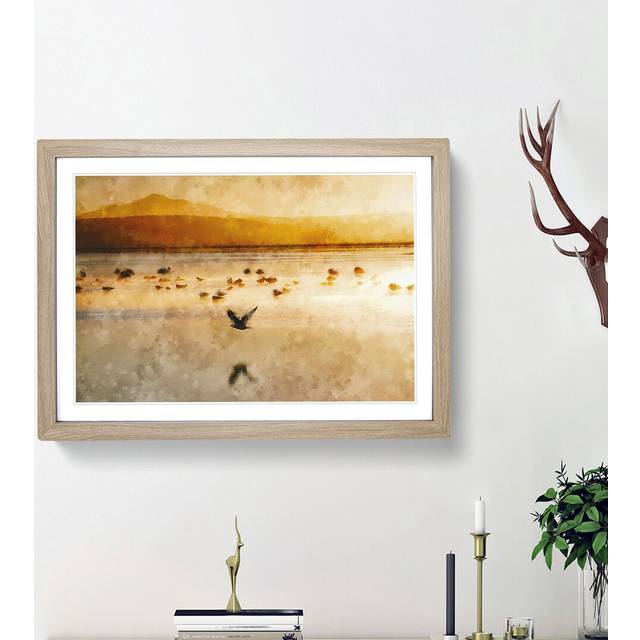 Birds on the Beach - Picture Frame Painting Print - Oak Framed (24cm H x 33cm W x 2cm D)