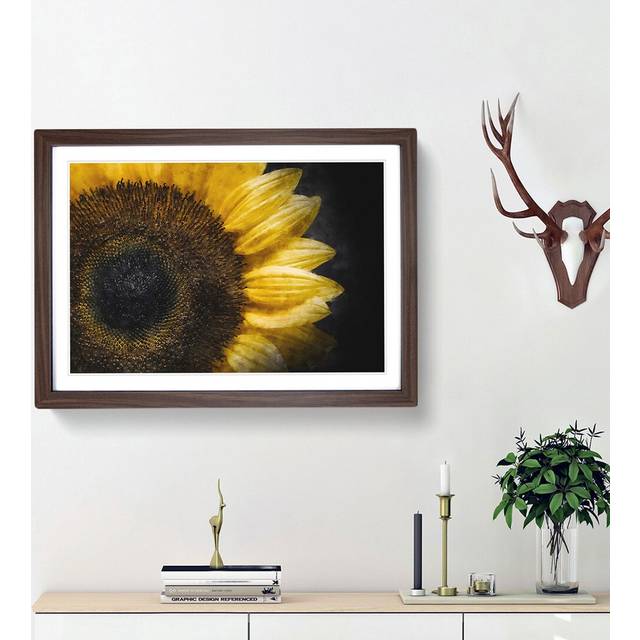 Yellow Sunflower Rising - Picture Frame Painting Print - Walnut Framed (62cm H x 87cm W x 2cm D)