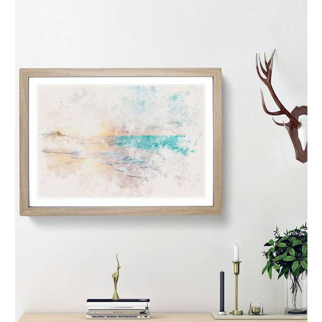 North Shore Beach Hawaii - Picture Frame Graphic Art Print - Oak Framed (45cm H x 63cm W x 2cm D)