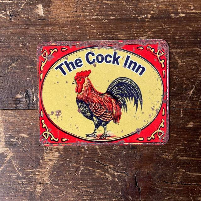 Home Pub Bar The Cock Inn Cockeral Metal Sign - Black;Red;Yellow (20cm H X 15cm W)