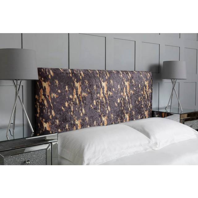Upholstered Headboard, Paint Splash Marble Velvet Designer Fabric, Made In England - Grey (Double (4&#39;6))