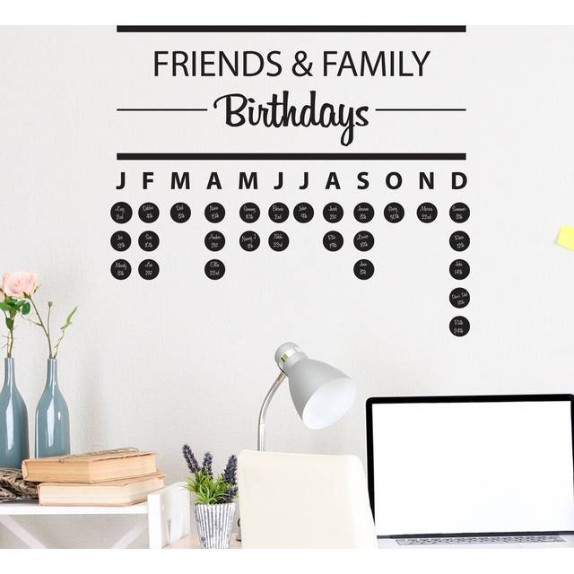 Birthday Planner Wall Sticker - Dark Grey (26cm H X 56cm W)