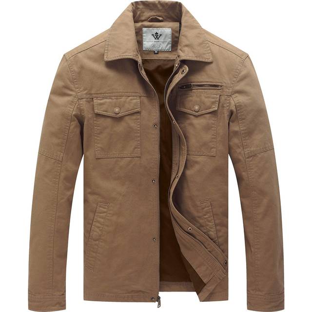WenVen Men's Casual Cotton Military Classic Jacket Khaki XL