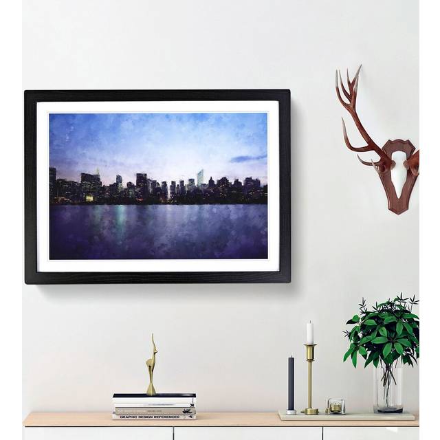Night Skyline of New York - Picture Frame Graphic Art Print - Black Framed (24cm H x 33cm W x 2cm D)