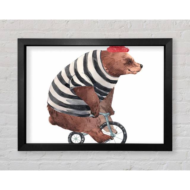 Bear On A Bike Framed Print - Black (59.7cm H x 84.1cm W x 3.4cm D)