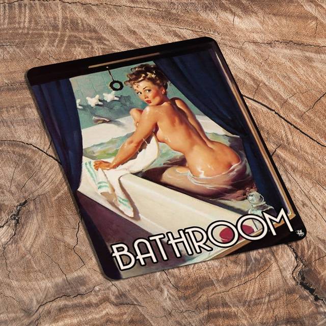 Bathroom Pin up Girl in Bath Through Window Metal Wall DÃ©cor - Black;Brown;White (20cm H X 15cm W)