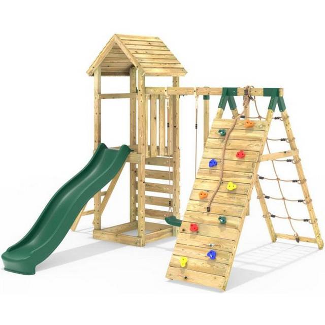 Rebo Children's Wooden Climbing Frame with Swings, Slide, Up and Over Climbing wall and Monkey Bars - Carpathian