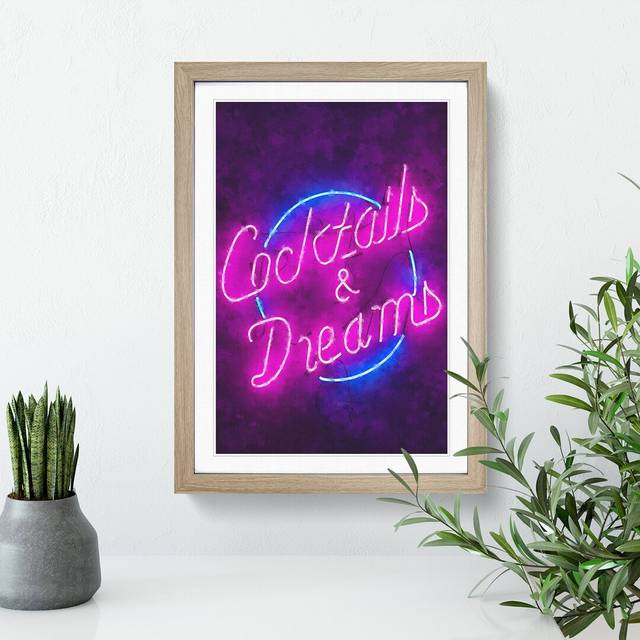 Cocktails and Dreams Sign - Picture Frame Graphic Art - Oak Framed (65cm H x 48cm W x 2cm D)