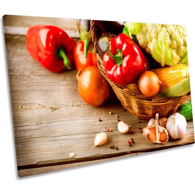 Kitchen Fresh Vegetables Cafe CANVAS WALL ART Framed Print (61cm H x 91.4cm W x 4cm D)