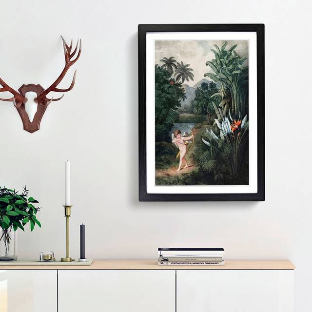 Cupid by the Flowers by R.J. Thornton - Picture Frame Painting Print - Black Framed (36cm H x 27cm W x 2cm D)