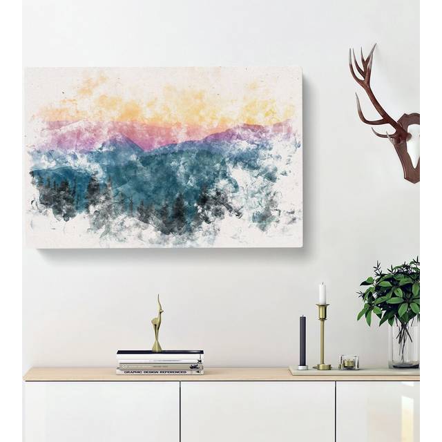 Mount Rainer in Seattle Watercolour - Wrapped Canvas Graphic Art Print (30cm H x 45cm W x 4cm D)