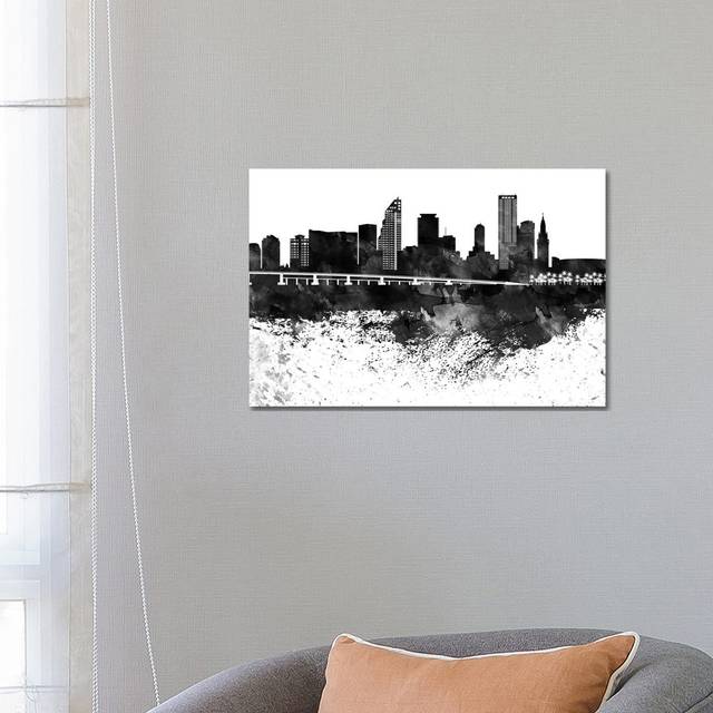 Miami Black & White Drops Skyline by WallDecorAddict - Wrapped Canvas Painting (66.04 cm H x 45.72 cm W x 3.175 cm D)