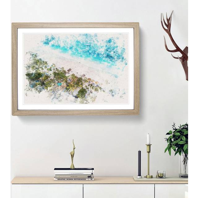 Washed Up In Tulum Mexico Watercolour - Print - Oak (45cm H x 63cm W x 2cm D)