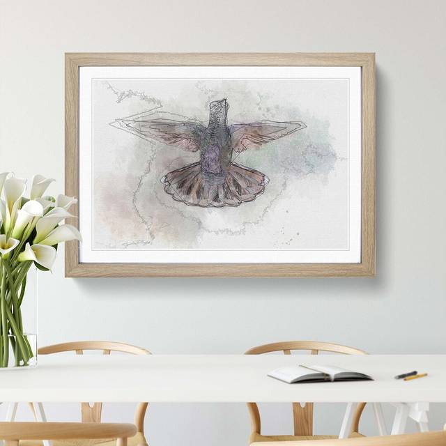 Wings of a Hummingbird in Abstract - Picture Frame Graphic Art Print - Oak (40cm H x 60cm W x 2cm D)
