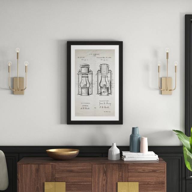 'Lantern 1894 Old Paper' by Steve King Framed Graphic Art (91cm H x 61cm W x 3.81cm D)