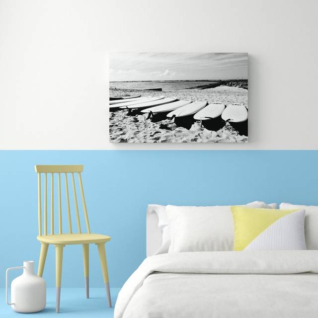 Surfboard Line-Up B n W Beach - Wrapped Canvas Photograph Print (66 cm H x 101.6 cm W)